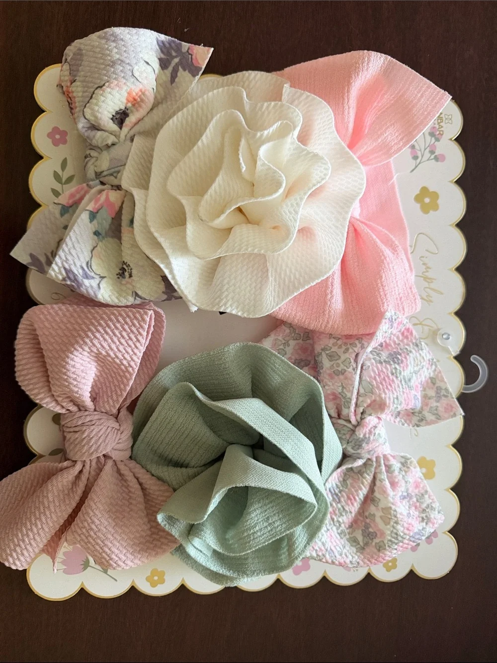 Baby Girls' Pastel HeadBand Bows Pink, Cream, Sage and floral.  Set of 6